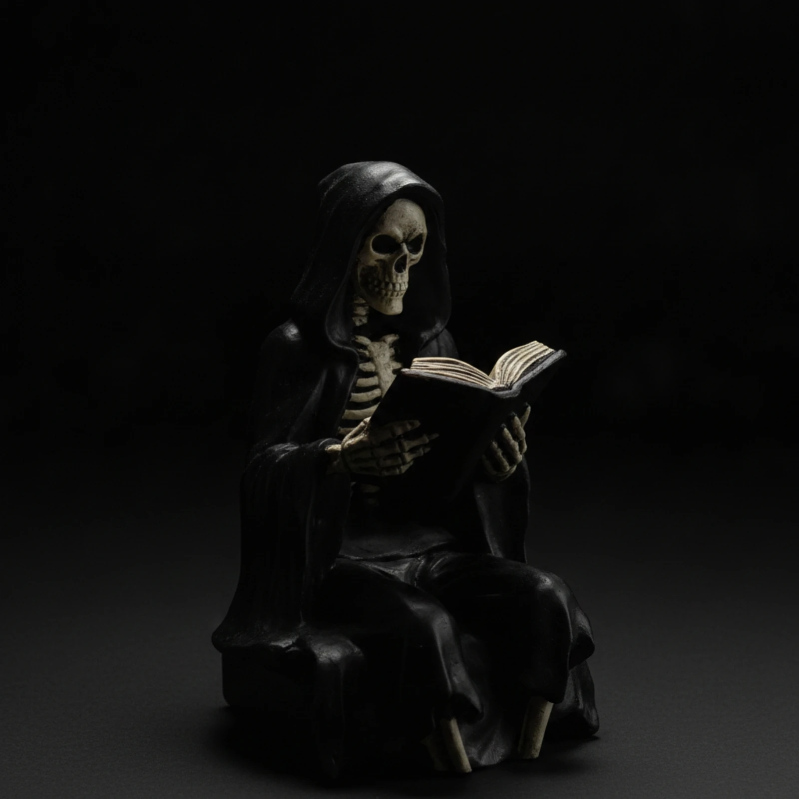 Seated Figurine with Book Dark Fantasy Hooded Figure Figurine Shelf Sitter Gothic Statue Antique Black for Collectors, Bookshelf