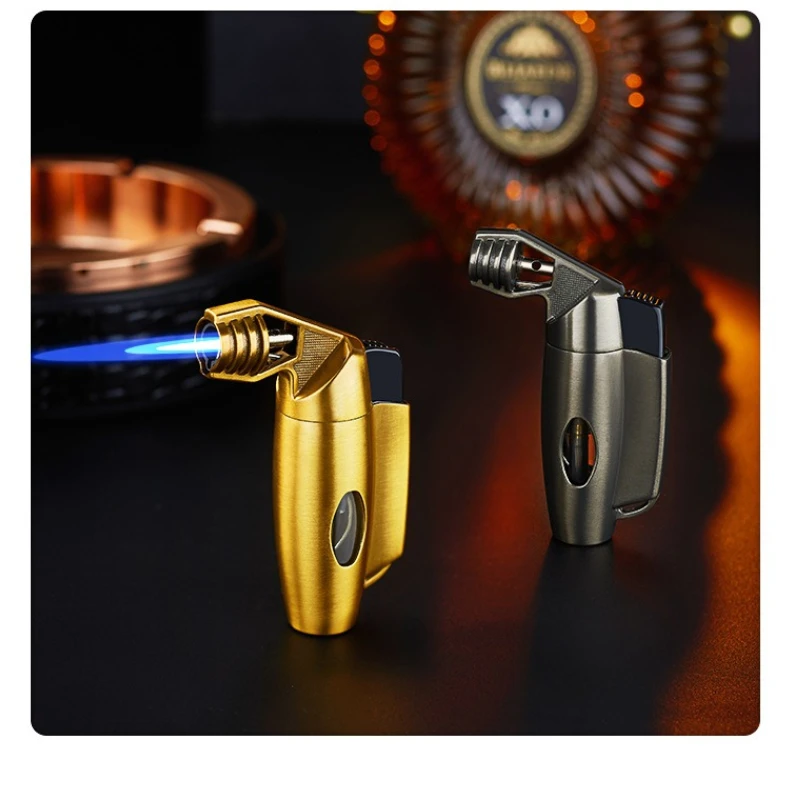 Portable Butane Gas Handheld Small Spray Gun with Dual Direct-flow Smoking Accessories and Windproof High Flame Cigar Lighter