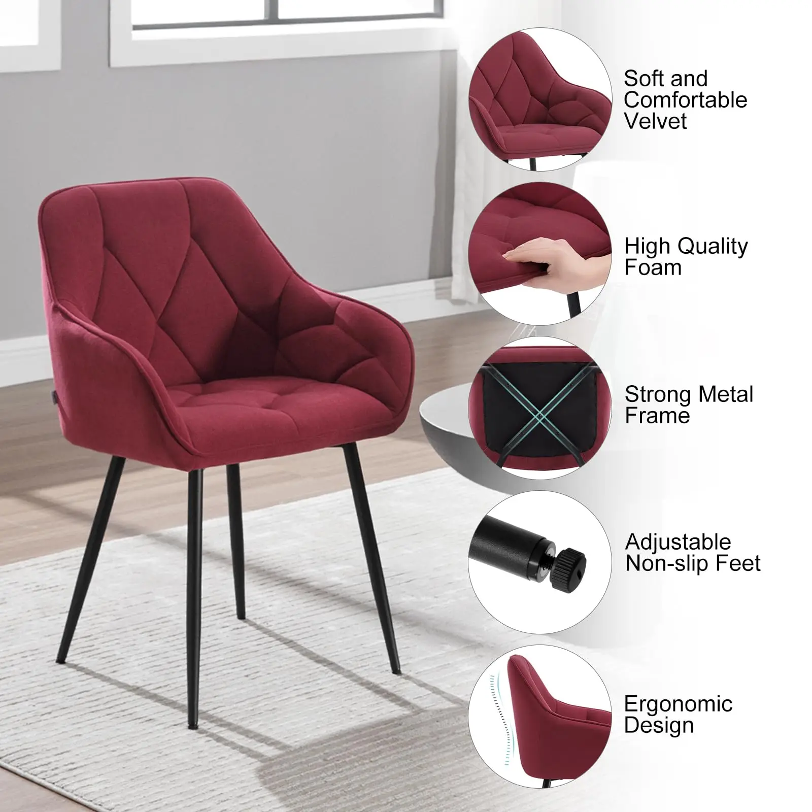 *Modern Revolving Velvet Thick Padded Dining Chairs Upholstered Kitchen Chair Armchair with Backrest Stainless Steel Legs