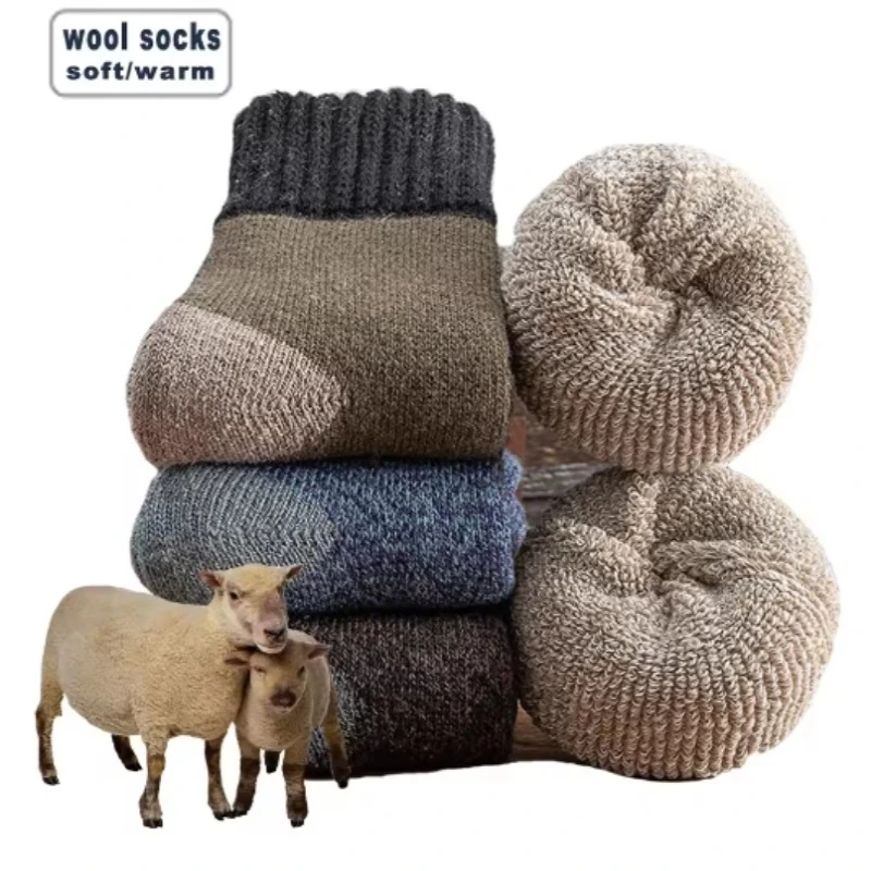 

5Pairs Lot Winter Thicken Wool Socks Men's High Quality Towel Keep Warm Sock Cotton Christmas Gift Socks for Male Thermal 38-45