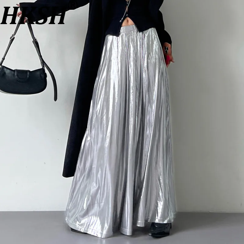 

HKSH Весенне-Осенняя новая женская юбка с эластичной резинкой на талии, однотонная трапециевидная драпированная элегантная уличная одежда в стиле панк, модные юбки Y2K HK14221