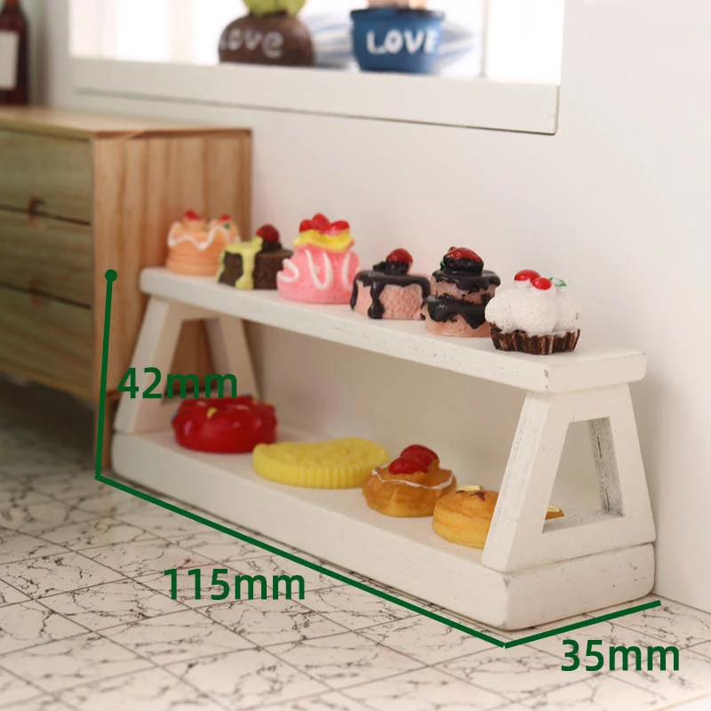 1 Stück Holz-Puppenhaus im Maßstab 1:12, Miniatur-Supermarktregale für Essen, Getränke, Präsentation, Kuchenzähler, Vitrine