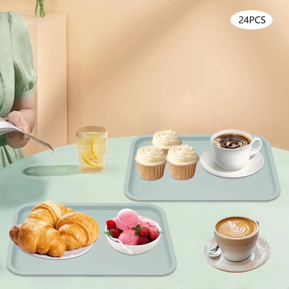 

24 Pcs Stackable Cafeteria Trays Fast Food Tabletts Rectangle Serving Tray for Fast Food Restaurants Cafeterias Hotels (Blue)