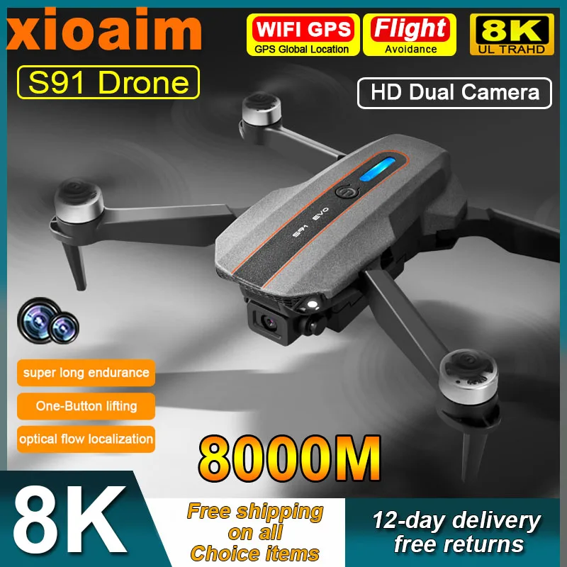 For Xiaomi S91 Drone 5G WiFi FPV 8K HD Dual Camera Laser Obstacle Avoidance Brushless Motor GPS Return RC Quadcopter for Toys