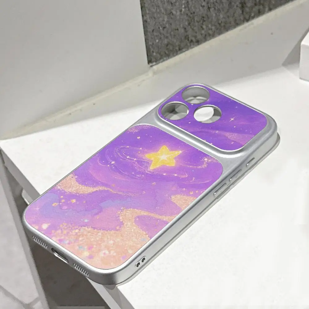 Funda para Teléfono con Diseño de Vía Láctea Rosa-Púrpura, Carcasa de Piel de Cordero Plateada Electrochapada para iPhone 17, 16, 15, 14, 12, 17 Pro, 15, 13, 11 Pro MAX
