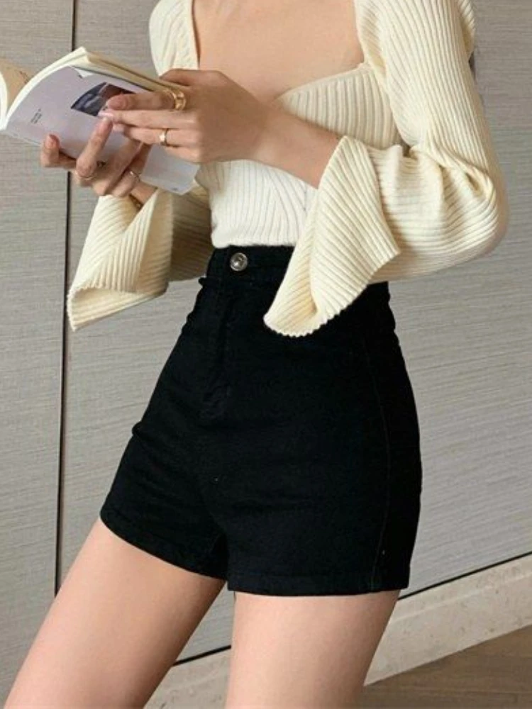 Shorts jeans vermelho feminino sexy cintura alta magro estilo coreano all-match senhoras quentes vintage chique casual streetwear popular