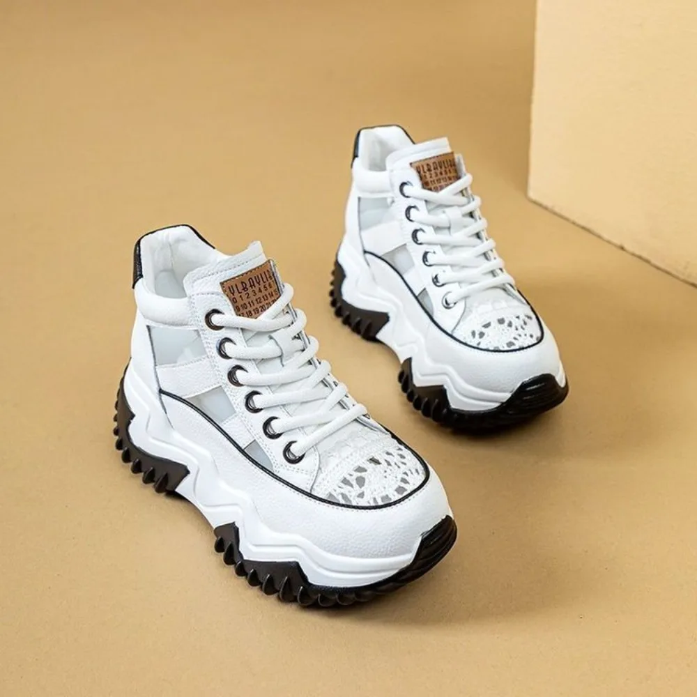 Breathable Casual Women's Shoes 2025 New Style Hollow Out Soft Leather Sneaker with Increased Inner Heel Versatile Pointed - view 3