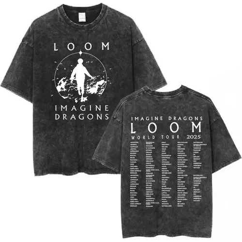 Imagine Dragons Loom World Tour 2025 camiseta lavada banda de Rock camisetas de Hip Hop hombres mujeres algodón pantalón corto Casual camisetas de manga Tops