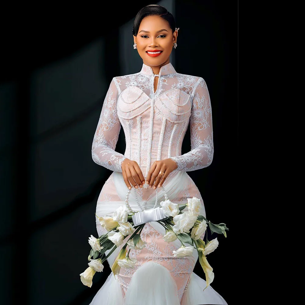 Elegant Wedding Dresses Long Sleeves High Neck Civil Bridal Gowns Brides Second Dress Vestidos Elegantes Customized