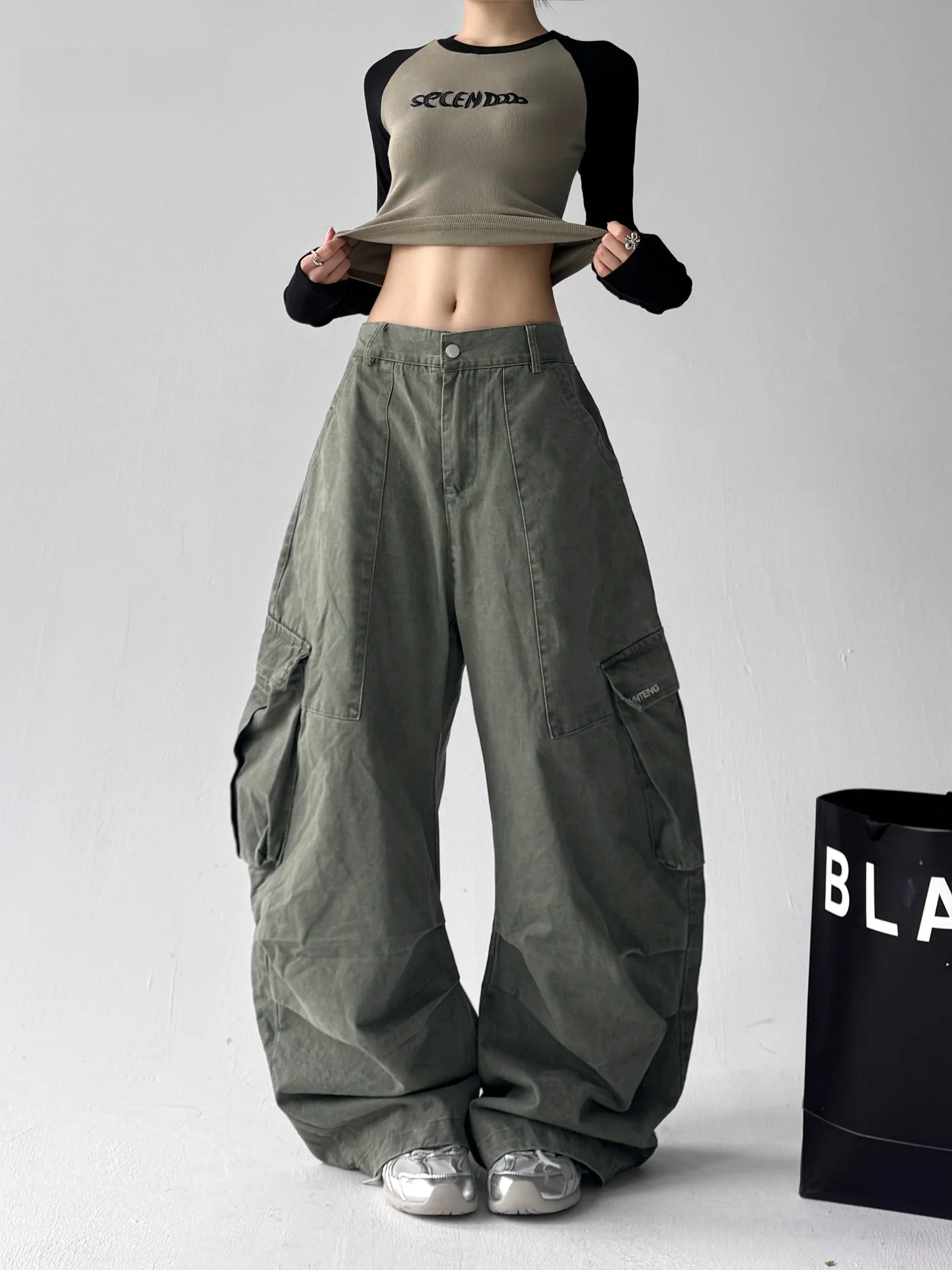 

Retro American Hip Hop Pleated Wide Leg Pants Women's High Waist Loose Fit Jeans Casual Sle Autumn Collection Wood Yuzi Brand