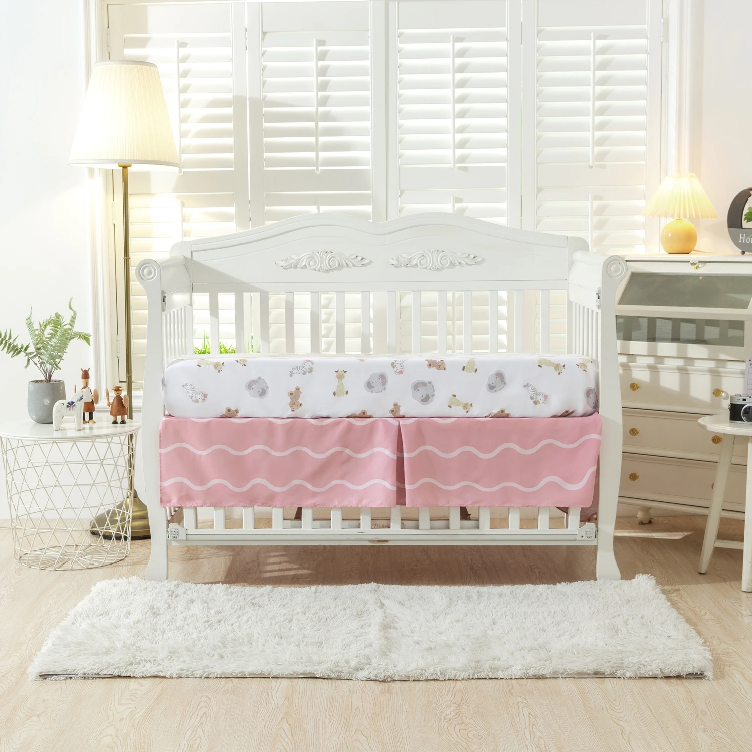 3Pcs Elephant Baby Crib Bedding Nursery Bedding for Baby Boys Girls Crib Set Included Crib Comforter Fitted Sheet Crib Skirt