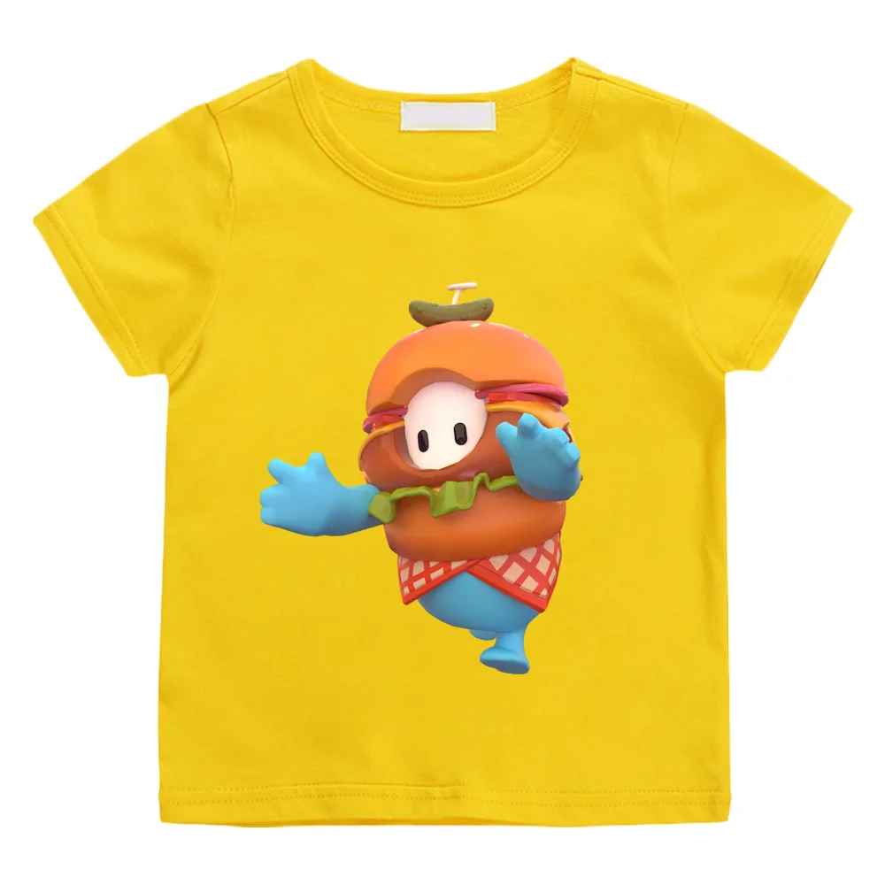 Camiseta de dibujos animados de nuevo estilo Fall Guys, camiseta informal de alta calidad 100% de algodón, camiseta suave de tendencia para niños/niñas, Camisetas Kawaii con cuello redondo