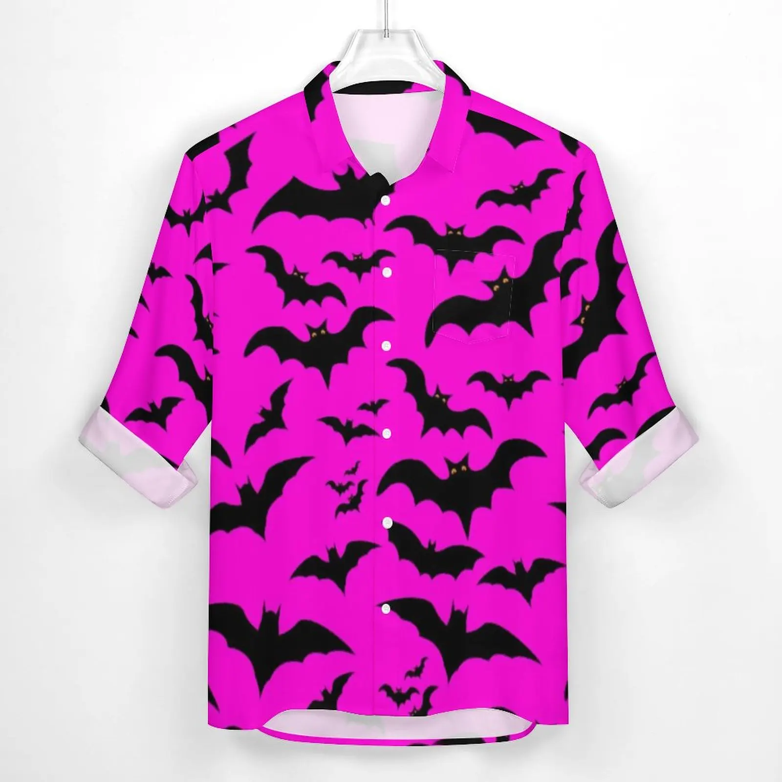 Black Flying Bats Shirt Gothic Halloween Casual Shirts Long Sleeve Graphic Y2K Blouses Spring Fashion Oversized Clothing