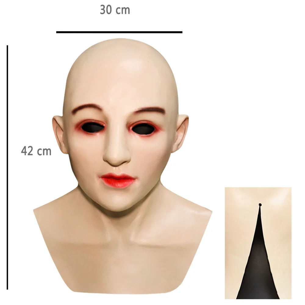 Realistische Frauenmaske, Halloween-Gesichtsbedeckung, Sichtbare Latex-Kopfbedeckung, Neuartige Kostümparty-Requisite – Detail 1