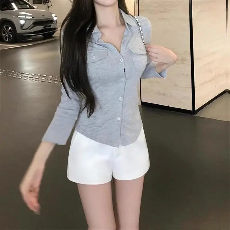 Schwarze Hemden Frau Elegante Mode Streetwear Weibliche Dünne Bluse Frühling Sommer Dünne Y2K Casual Büro Damen Sexy Tops Weiß – Detail 9