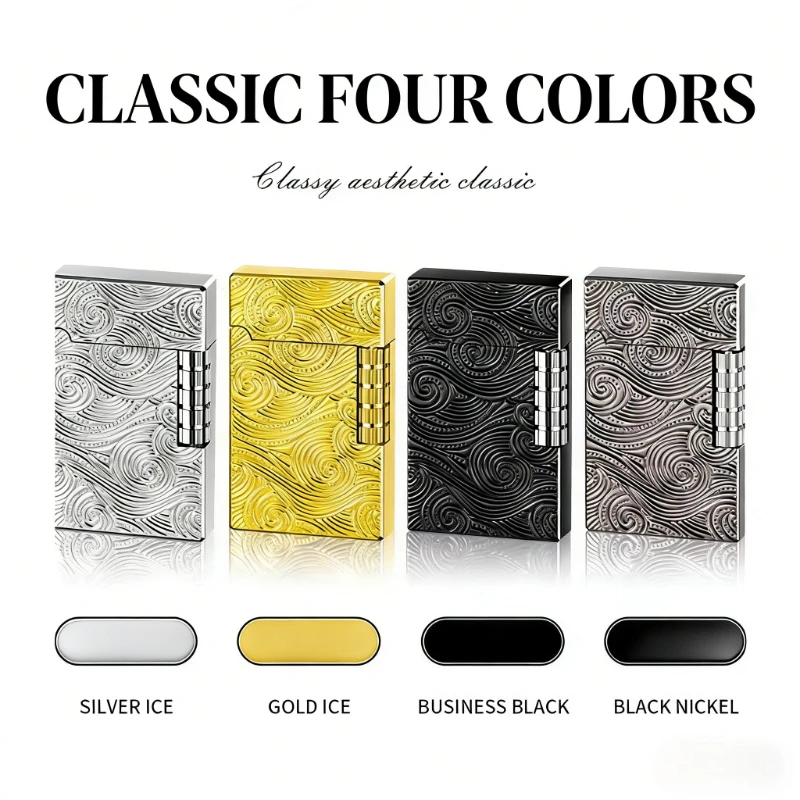 Langsheng open flame gas lighter high value side slip retro classic steel tone men's gifts