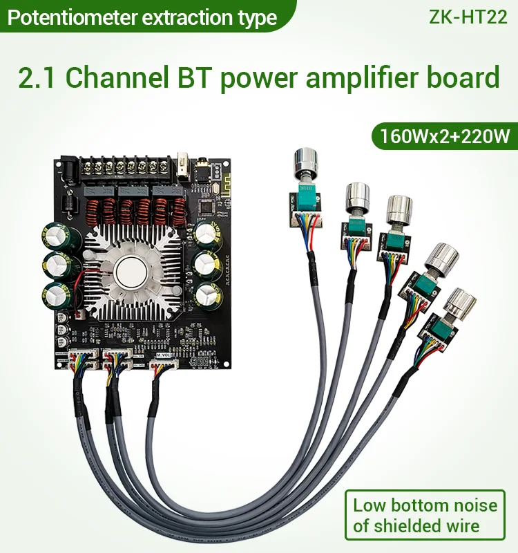 2.1 Channel 160Wx2+220W Bluetooth Audio Power Amplifier Potentiometer External ZK-HT22 TDA7498E High Power Sound Amplifiers AMP