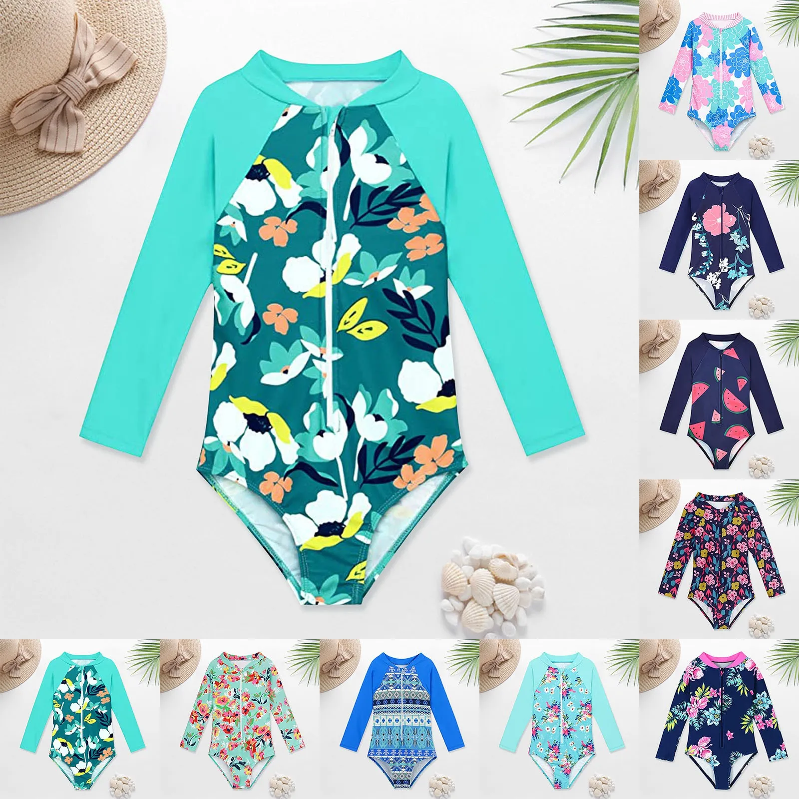 Anime Girl Bathing Suit Baby And Toddler Girls Swimsuit Rash Guard Long Sleeve 1 Piece Zipper Bathing Suits Upf City Thread Girl