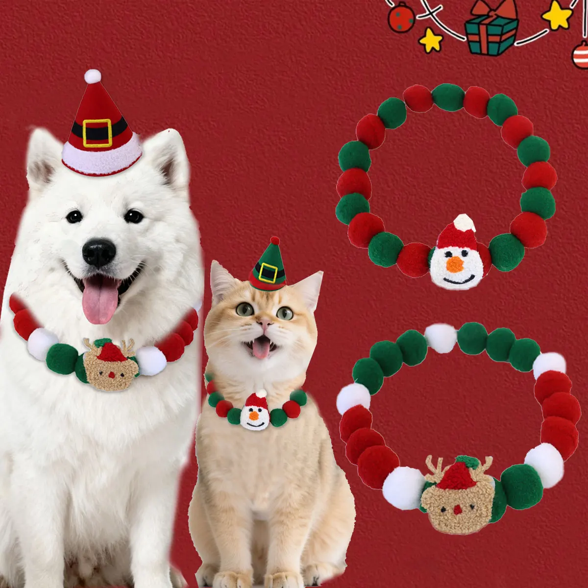 

Christmas Pet Collars, Cat & Dog Funny Plush Balls Elastic Headpieces , Halloween , Party Accessories
