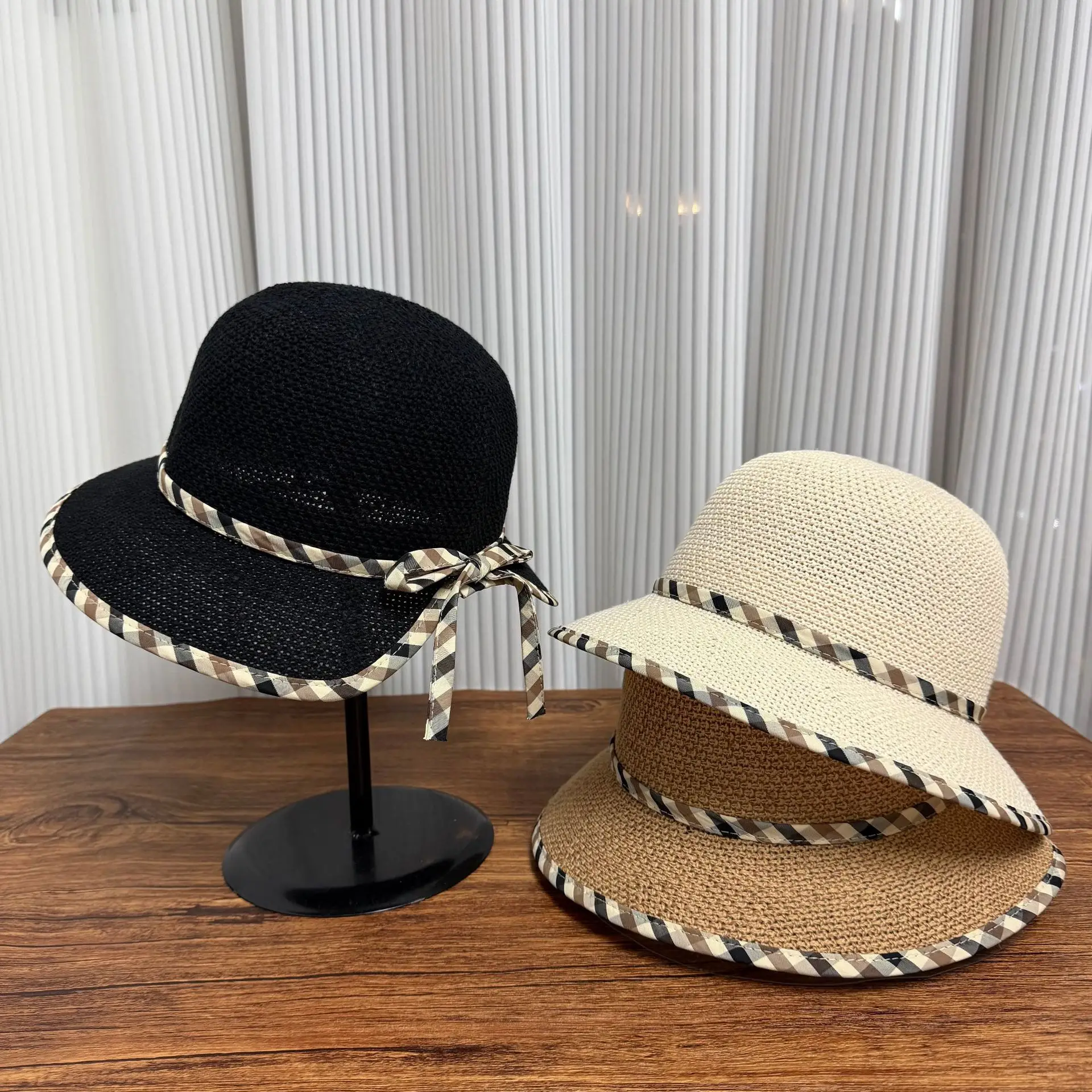 

Spring Summer Straw Woven Sun Hat Japanese Korean Fisherman Hat French Style Small Fascinator Sun Visor