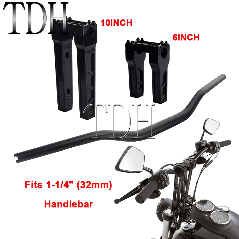 

Black 6" 10" Handlebar Riser 32mm 1-1/4" Handle Bars Risers Top Clamp For Harley Dyna Super Glide Low Rider FXDL Cafe Racer MX