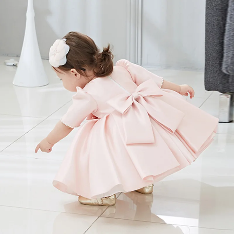 2023 Frühling Kinder Kleinkind Baby Blumenmädchen Satin Puffy Niedliches knielanges Kleid für Geburtstagszeremonien Hochzeit Party 1–9 Jahre – Detail 10