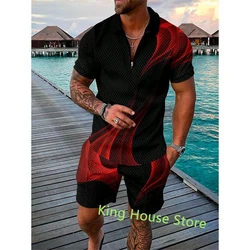 Men's Tracksuit Polo Set Casual Summer Short Sleeve Zipper Polo Shirt Shorts Suit Two-Piece Set Male OPversized Clothing