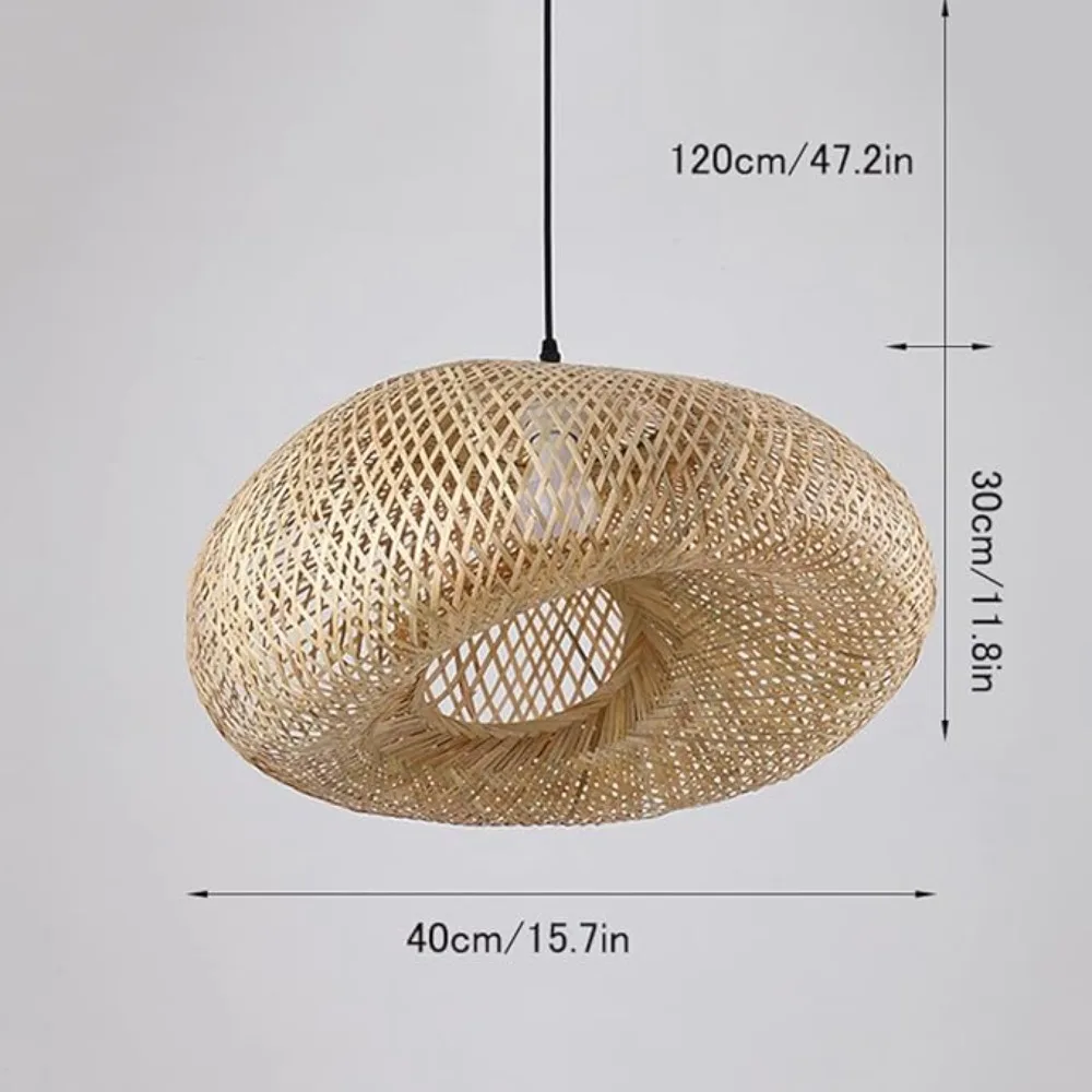 

40CM E27 Bamboo Pendant Light Chinese Restaurant Hand-Woven Hanging Lamp Zen Tea Room Lantern Rustic Creative B&B Pendant Lamps