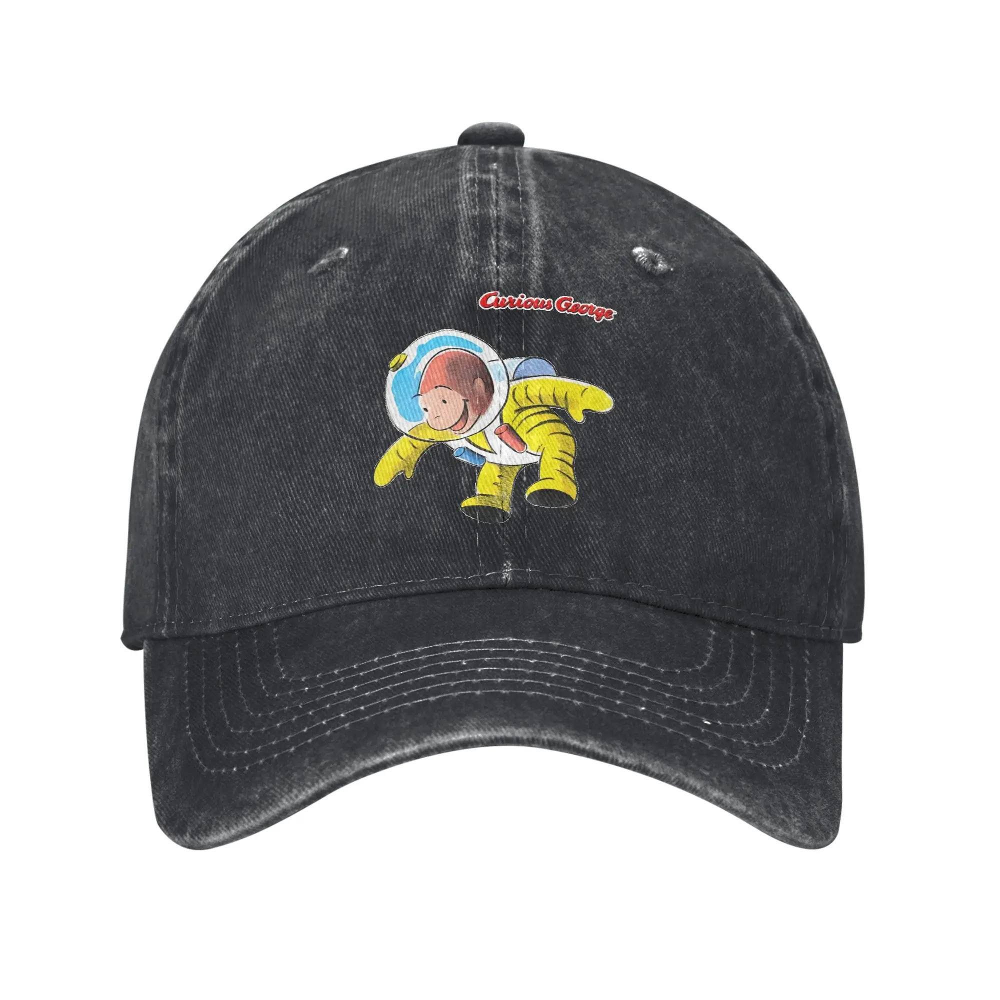 Curious George Happy Astronaut Baseball Cap Sun  Outdoor Sports  Washed Hip Hop Hats Men Adult Casual Custom DIY Baseball Caps