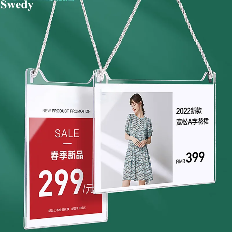 ป้ายอะคริลิคแขวนทำจาก210X297MM A4ป้ายโฆษณาแบบแขวนกรอบโปสเตอร์เสื้อผ้าสำหรับร้านขายเสื้อผ้ากระเป๋าเก็บบัตร