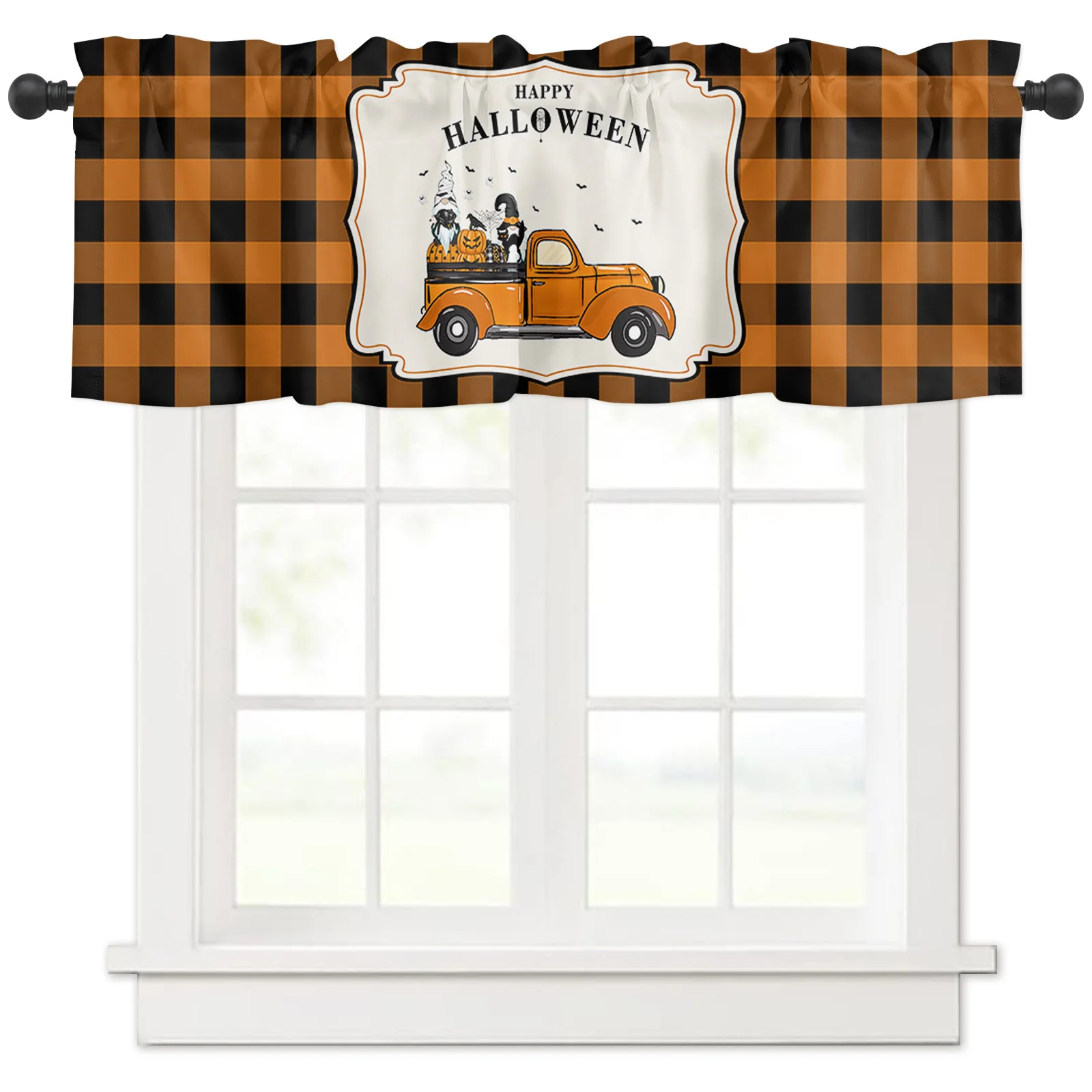 

Windows Valances Curtain Halloween Orange Black Plaid Kitchen Valances Rod Pocket Farmhouse Window Treatment Short