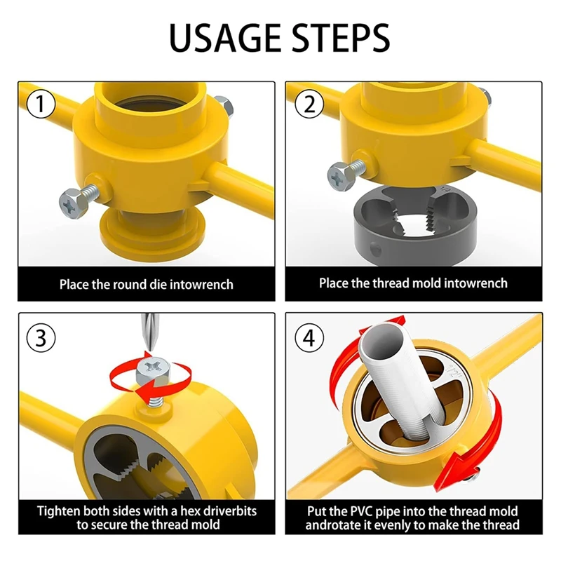 6Pcs NPT Die Set, PVC Thread Maker Tool, Pipe Threader Plumbing Tool, Manual NPT Round Die Set For PVC Pipe, Yellow