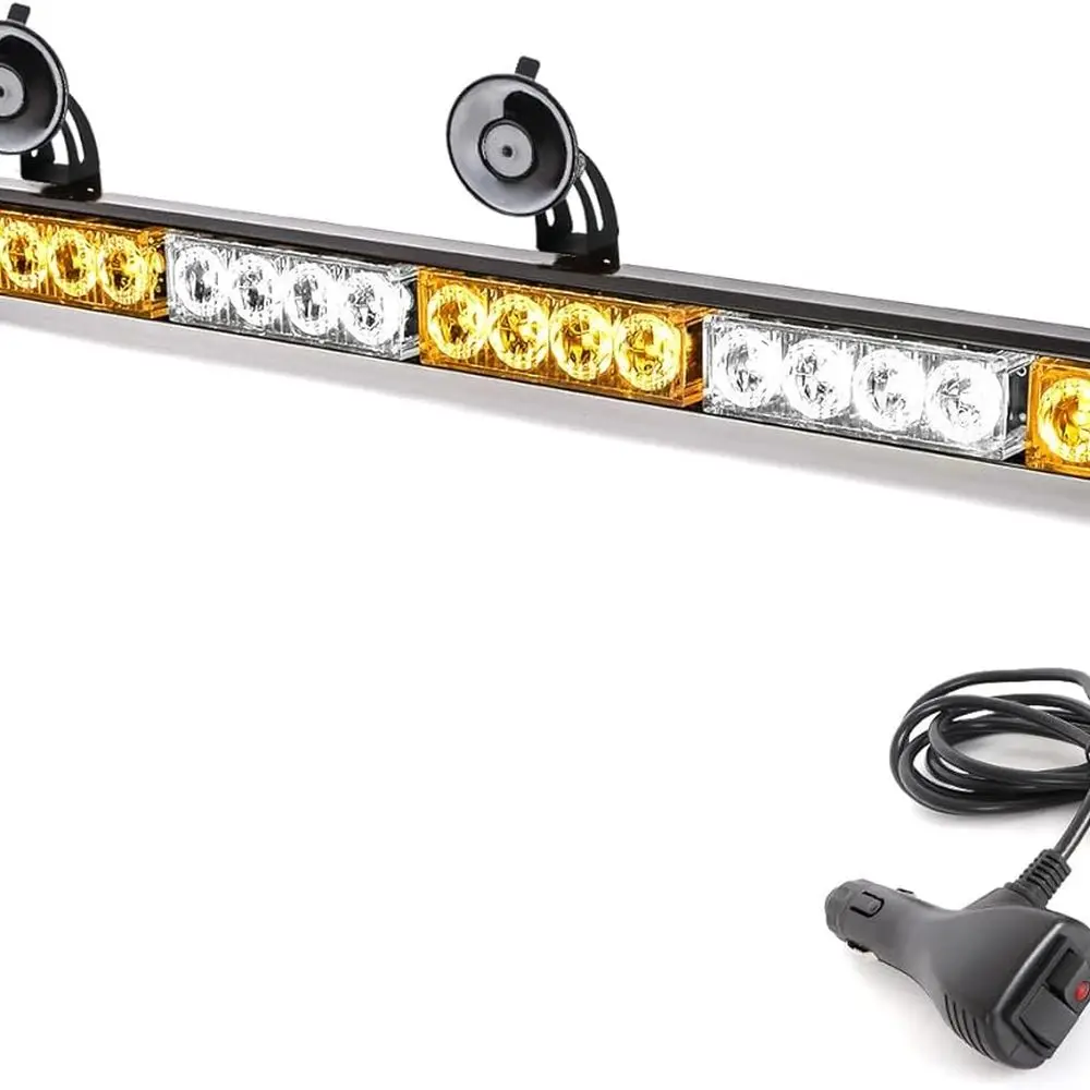 

Emergency LED Strobe Light Bar, 32, 13 Patterns, Suction Mount, Amber & White for Vehicles