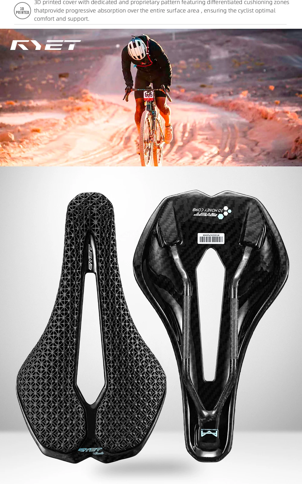 RYET Carbon 3D Gedruckt Fahrrad Sattel Super Licht Rennrad MTB Sitz Teile Racing 7x9mm Sitzkissen Radfahren fahrrad Zubehör – Detail 10