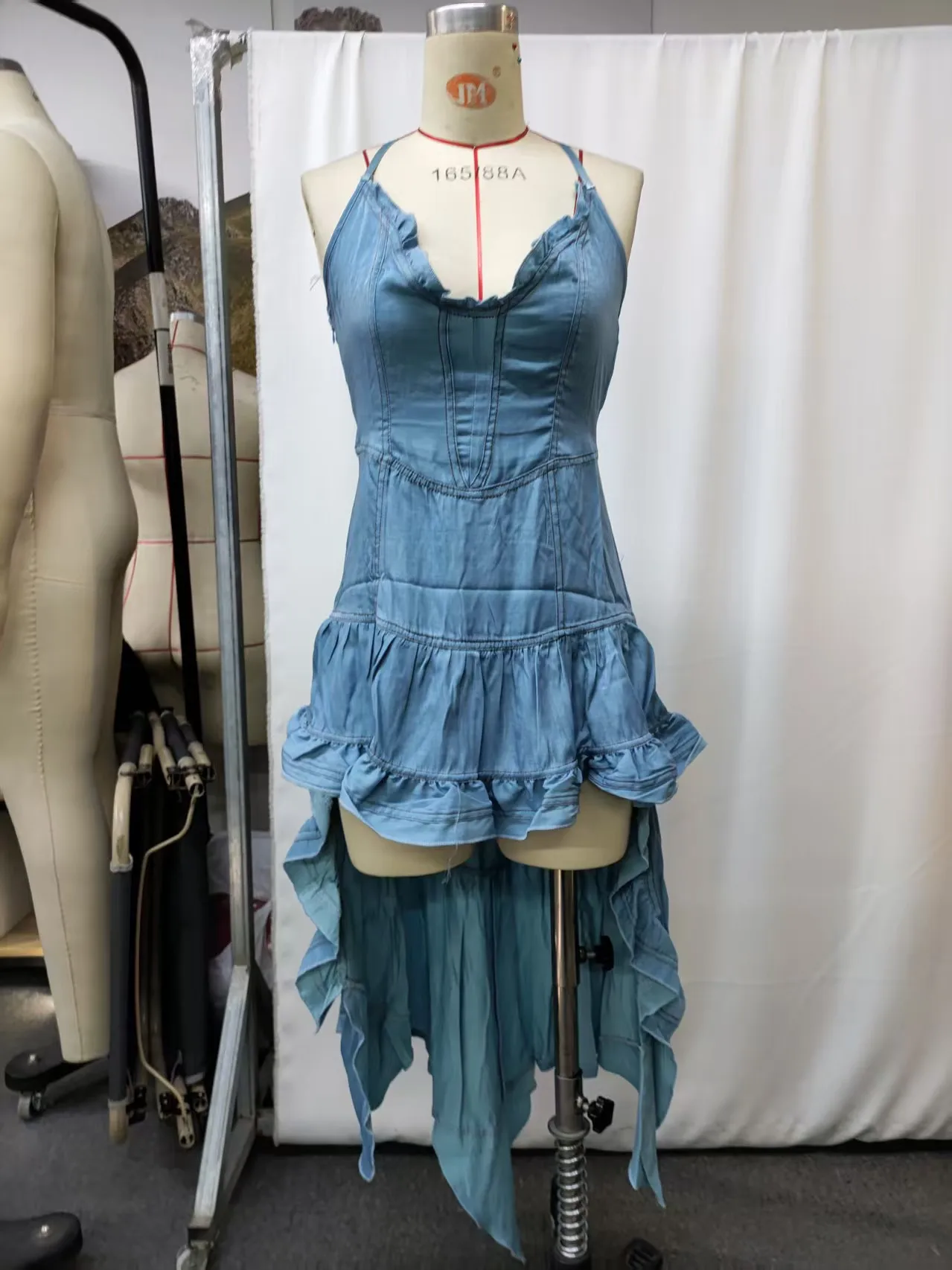 

Women's Dresses 2026 Spring New Retro Solid Color V-Neck Backless Ruffled Irregular Hem Streetwear Casual Mini Dress