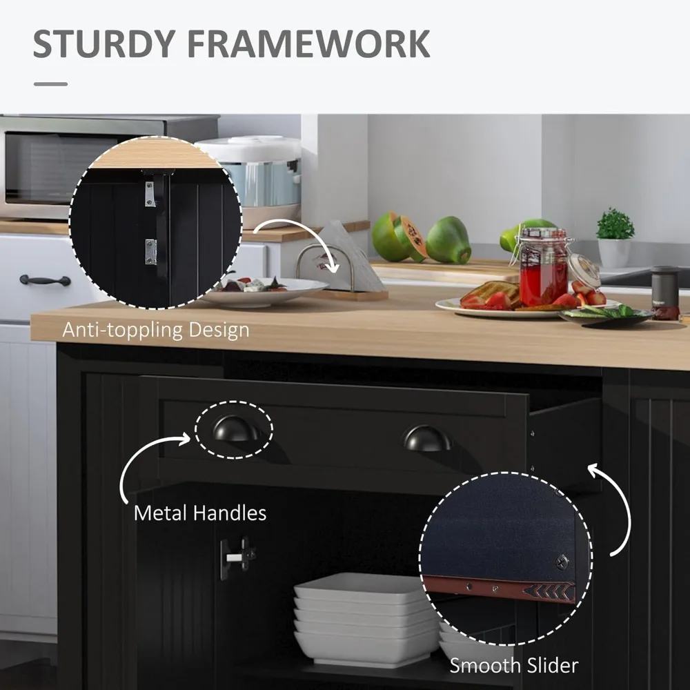 جزيرة مطبخ خشبية مخددة مع أوراق متدلية ودرج وأرفف مفتوحة لتخزين سطح الطاولة #6