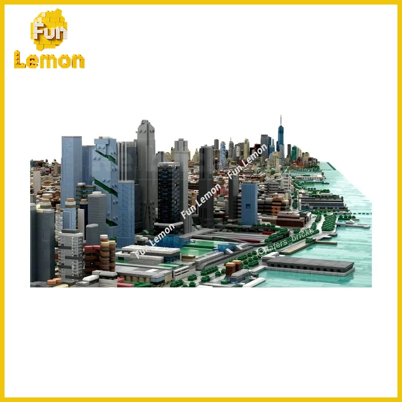 Lower Manhattan City Model MOC Bricks, Modular Street View Building Kit for Enthusiasts Display Diy Creative Gifts