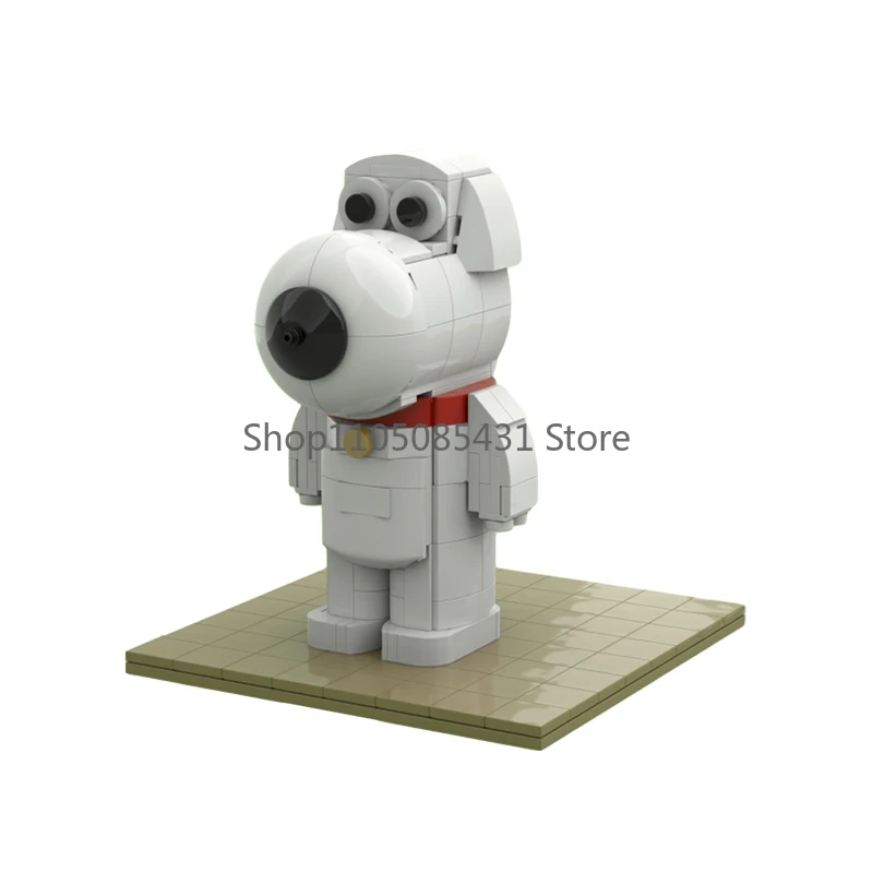 

MOC-57173 Brian Griffin Style Bricks - Detailed Red Collar & Large Nose, Cartoon Display Figure with Base