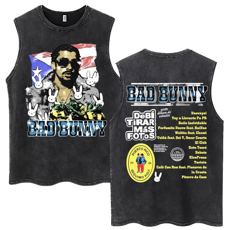 

Майки-безрукавки унисекс Washed Bad Bunny Album Debi Tirar Mas Fotos DTMF Tour 2026, хлопковые, оверсайз, в стиле хип-хоп