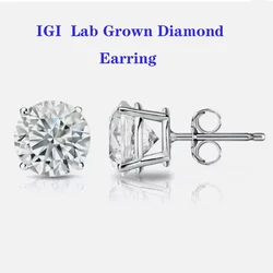 IGI Diamond Engagement Earrings VS1 DEF Round Cut 1ct each 2CTW Lab Created CVD Hpht Sparkling 14K White Gold/925 Silver