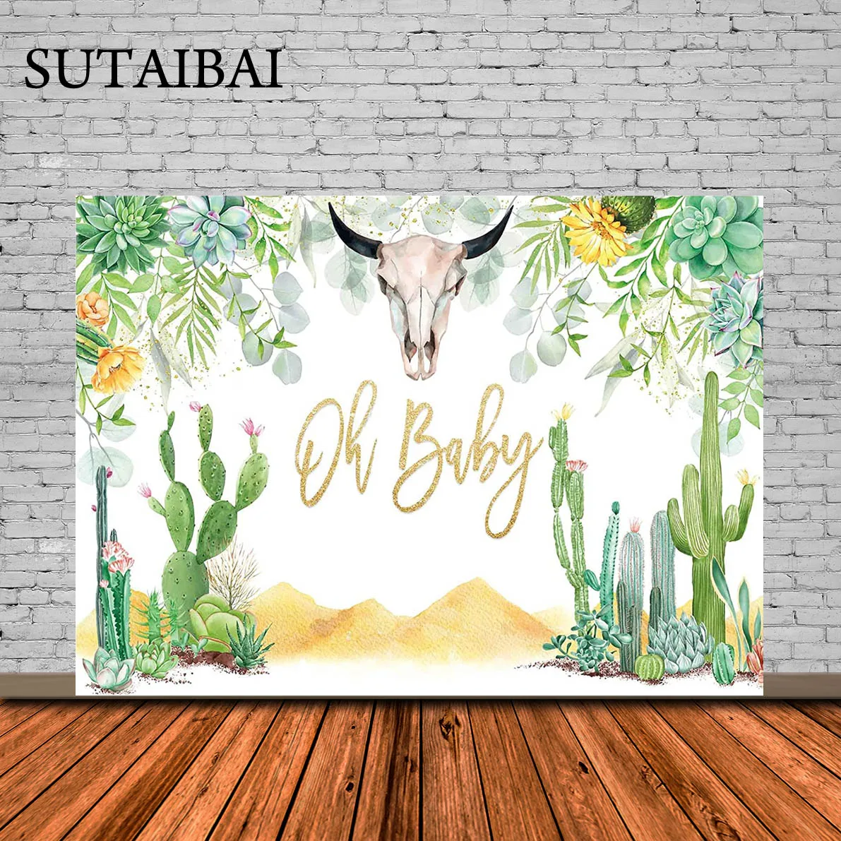 Southwestern Cactus Baby Shower Backdrop for Boy Girl Mexican Fiesta Floral Oh Baby Gender Neutral Boho Desert Birthday Party