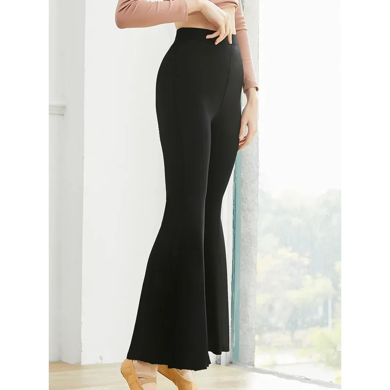 .2025 Pantaloni svasati eleganti da donna Pantaloni traspiranti da ufficio casual dimagranti a vita regolare neri solidi