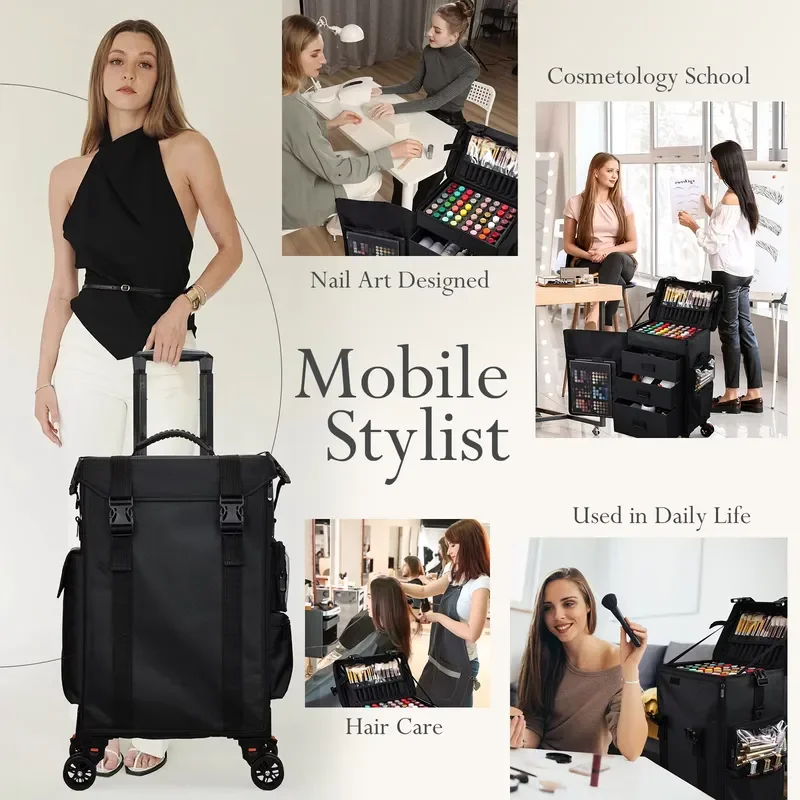 Beauty Storage Box Large Capacity Rolling Case Professional Makeup Organizer Durable Nylon Material With Wheels For Hair