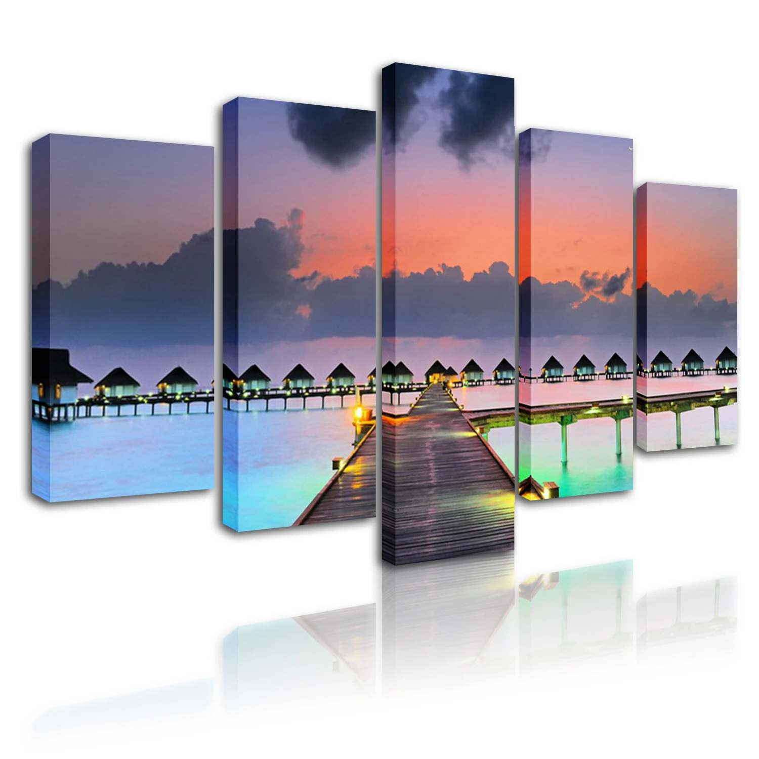 ウォールアート夕焼け絵画5枚組アートフレームキャンバスプリン - Home Decor Mirror のレビューと価格