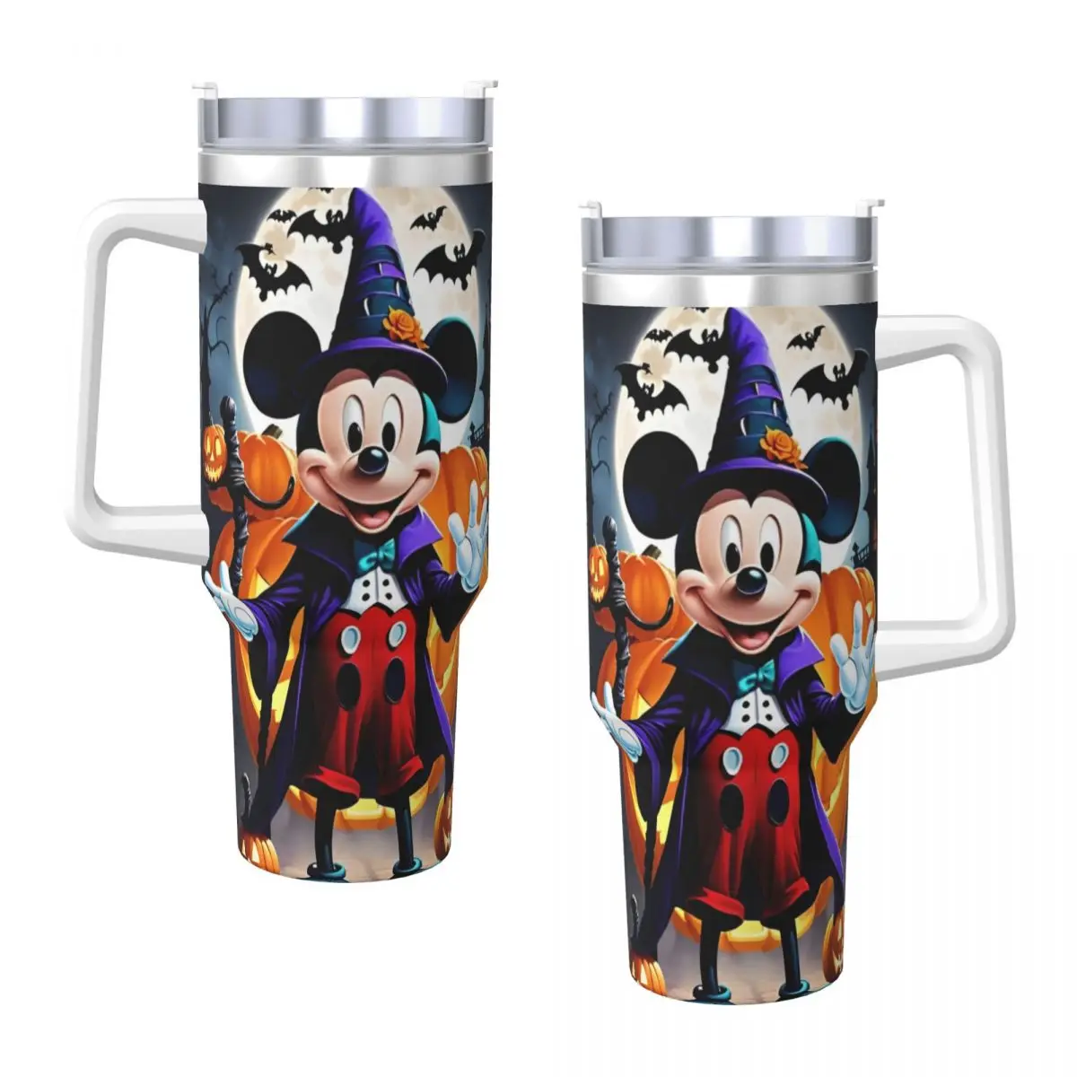 

Mickey Mouse Halloween Pumpkin Stainless Steel Tumbler Travel Coffee Mug With Straws and Lid 40oz Mugs Cup Cold Water Bottle