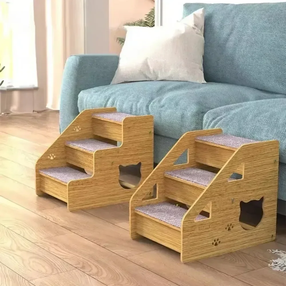 Escaleras de madera para mascotas de 3 niveles para sofá y cama, rampa antideslizante para perros pequeños y medianos y gatos, escalera para perros