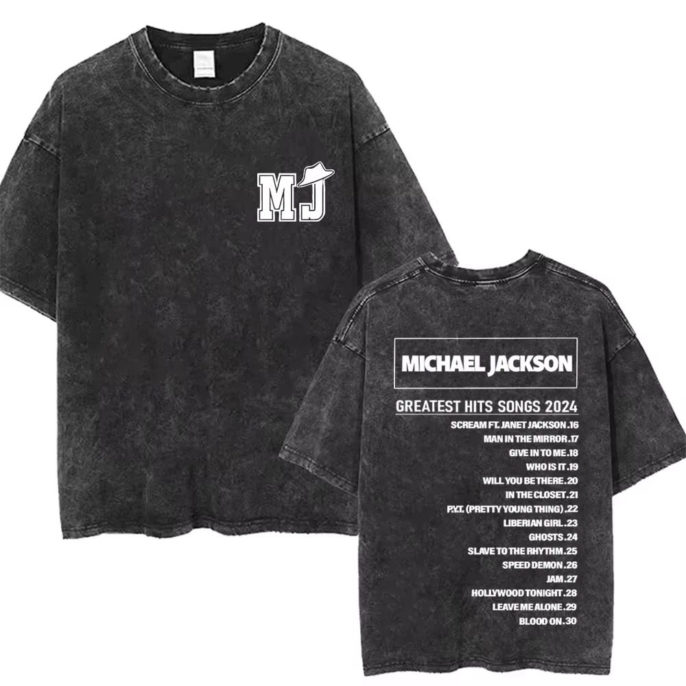 The King of Pop Michael Jackson Vintage Washed T-shirts Men Women Casual Retro Cotton T Shirt Male Gothic Rock Oversized T-shirt