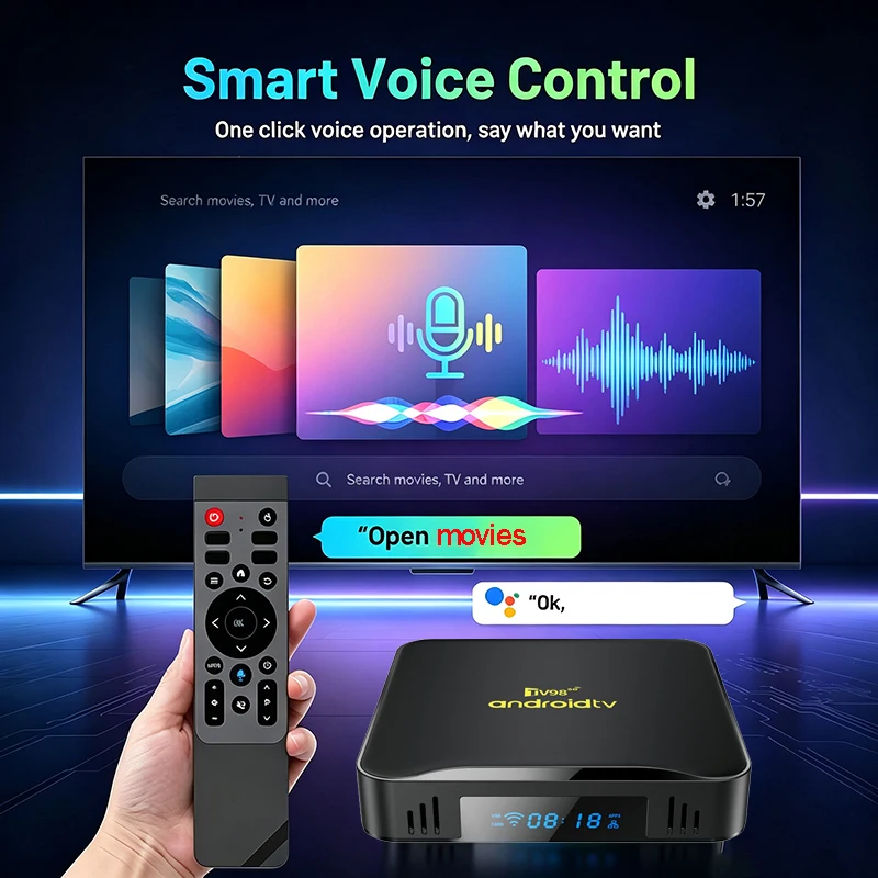 TV Box TV98, ulepszona wersja X12, Android 14.0, sterowanie głosowe, 16 GB, 64 GB, 128 GB, 8K, 4K, Wi-Fi 6, Bluetooth 5.0, procesor RK3518, odtwarzacz multimedialny, dekoder 5G. — zdjęcie produktu 5