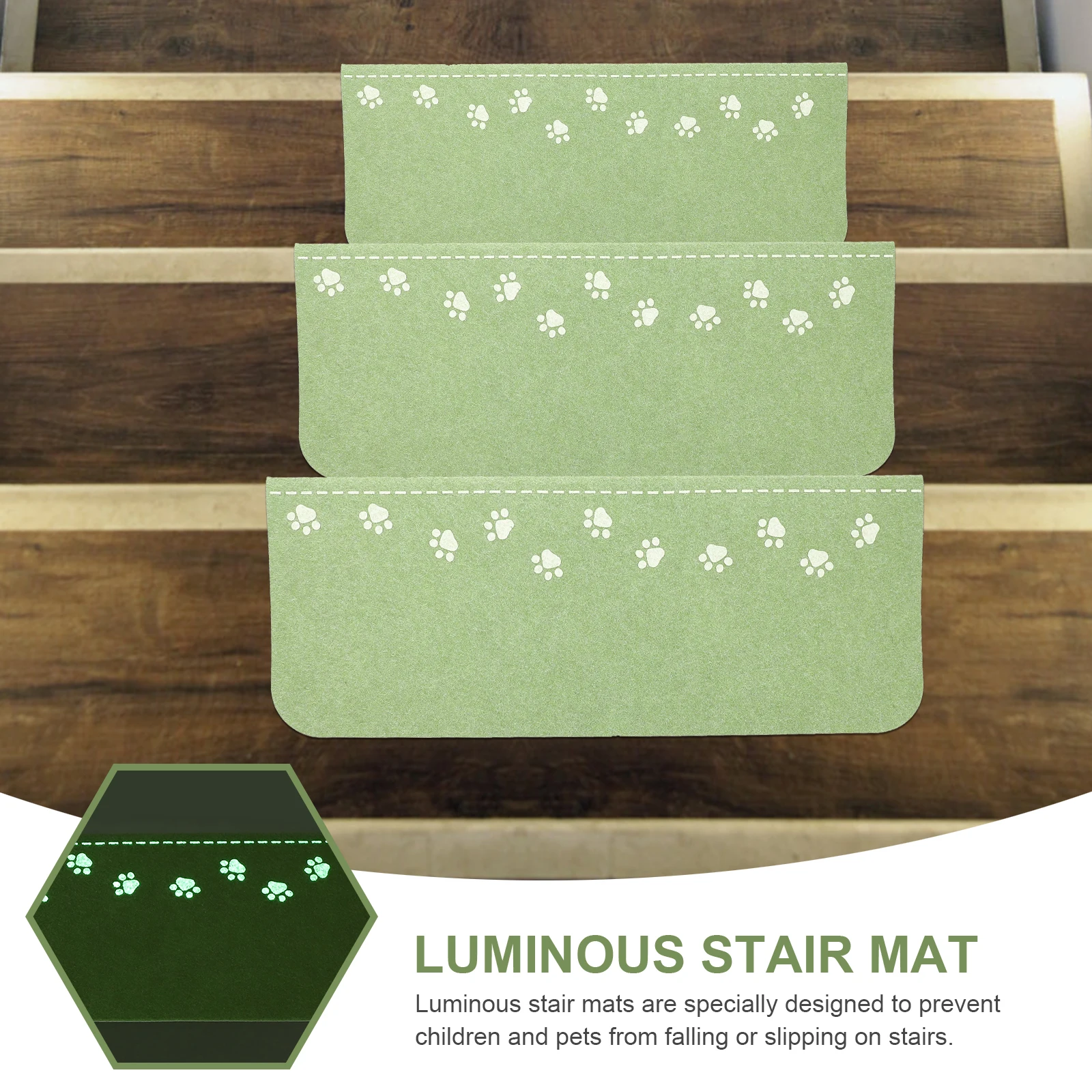 

3 Pcs Non Stair Mat Rug Slip Luminous Tread Pad Safety Stair Stepping Mat Kids Green 55cm Washable Reusable Carpet