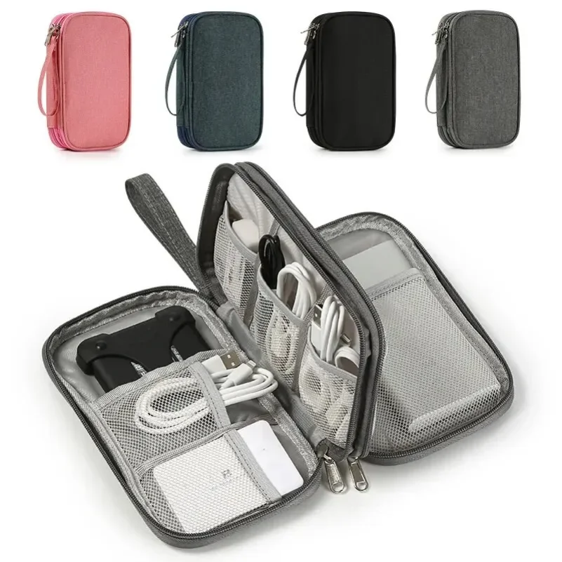

1pc Pink/Grey/Black/Navy Travel Portable Digital Product Storage Bag USB Data Cable Organizer Headset Charging Treasure Box Bag